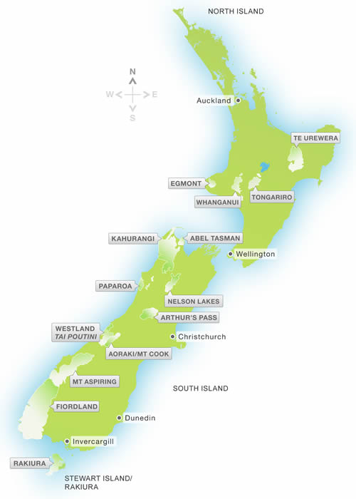 New Zealand National Parks List and Map New Zealand National Parks List and Map