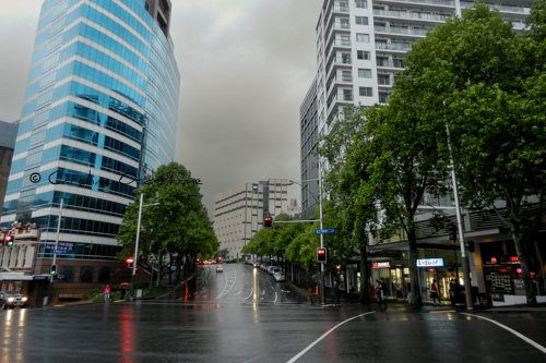 Auckland City Streets in the Rain, New Zealand