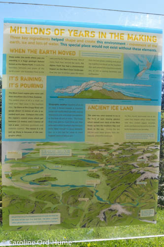 How Hokitika Gorge was made information board at the car park, New Zealand