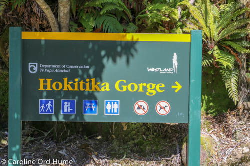 Hokitika Gorge Signpost to Car Park and Walk, West Coast, South Island, New Zealand