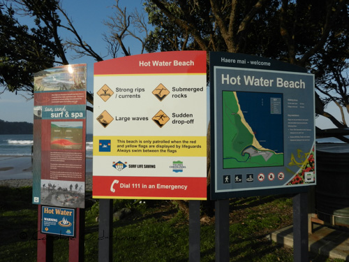 Information Boards at Hot Water Beach, Coromandel Peninsula, Waikato, Bay of Plenty, North Island, New Zealand