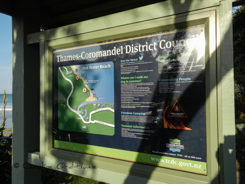 Hot Water Beach Car Park Information Board, Coromandel Peninsula, Waikato, Bay of Plenty, North Island, New Zealand