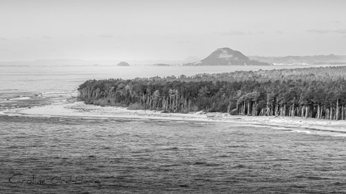 New Zealand islands view of Matakana Island with Mount Maunganui in the distance, from Bowentown, Bay of Plenty, North Island