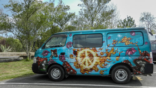 Painted Campervan Parked at Craters of the Moon, Taupo, North Island, New Zealand 